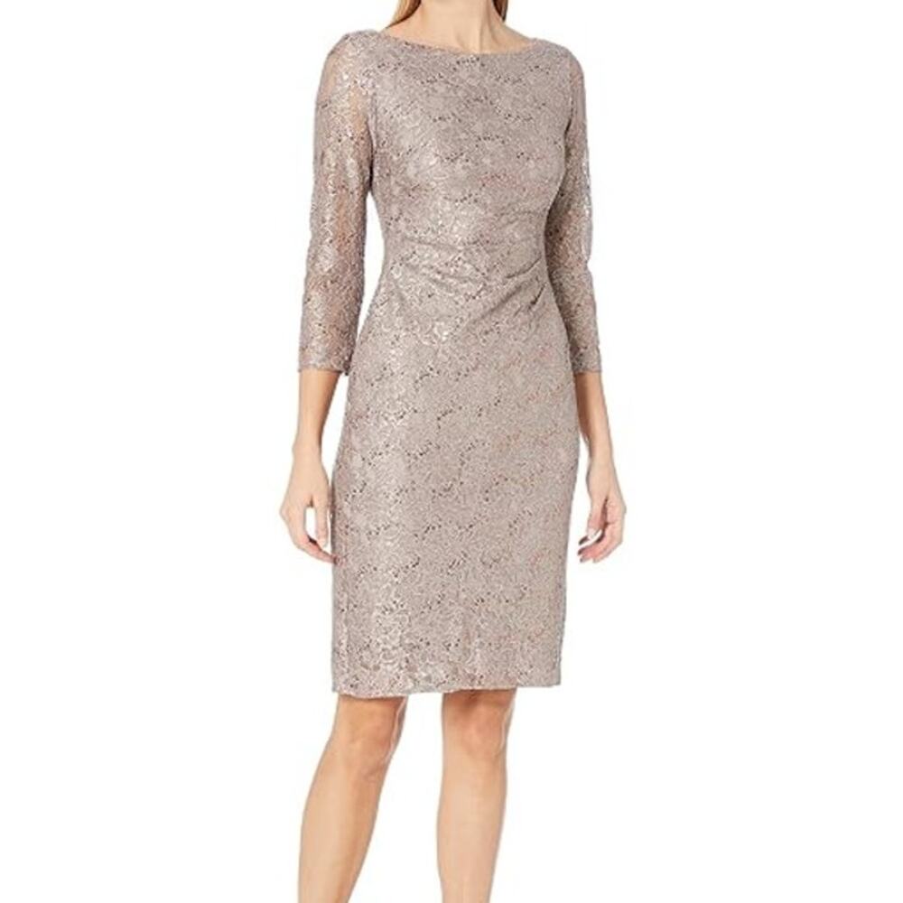 Jessica Howard Women's Brown Side Tucked Sheath Dress Sz 10P - Picture 3 of 10